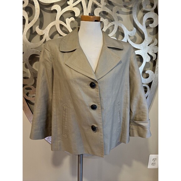 Talbots Jacket Size 12 Khaki Cotton Linen Short Swing Trench Coat - Picture 1 of 10